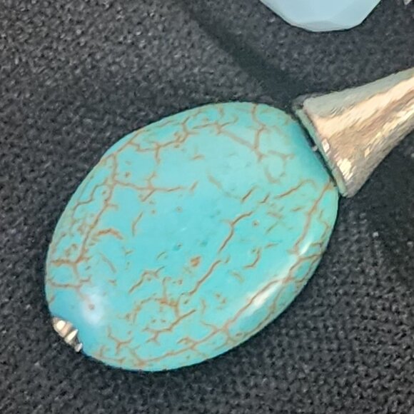 Blue and Gold Beaded Silver Tone Flower Faux Turquoise Pendant Boho 18" Necklace - Picture 16 of 16